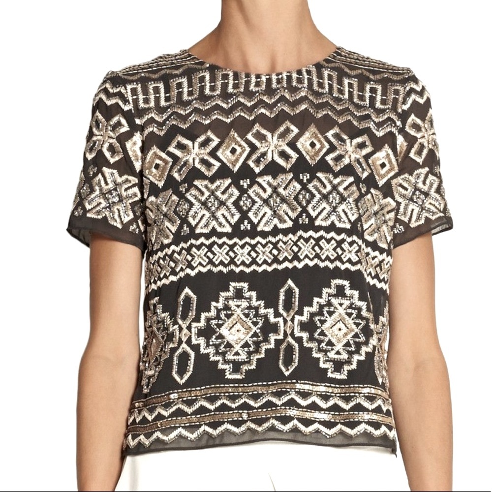 Needle & Thread ✨ Cropped Short Sleeve Embellished Sequin Top ✨